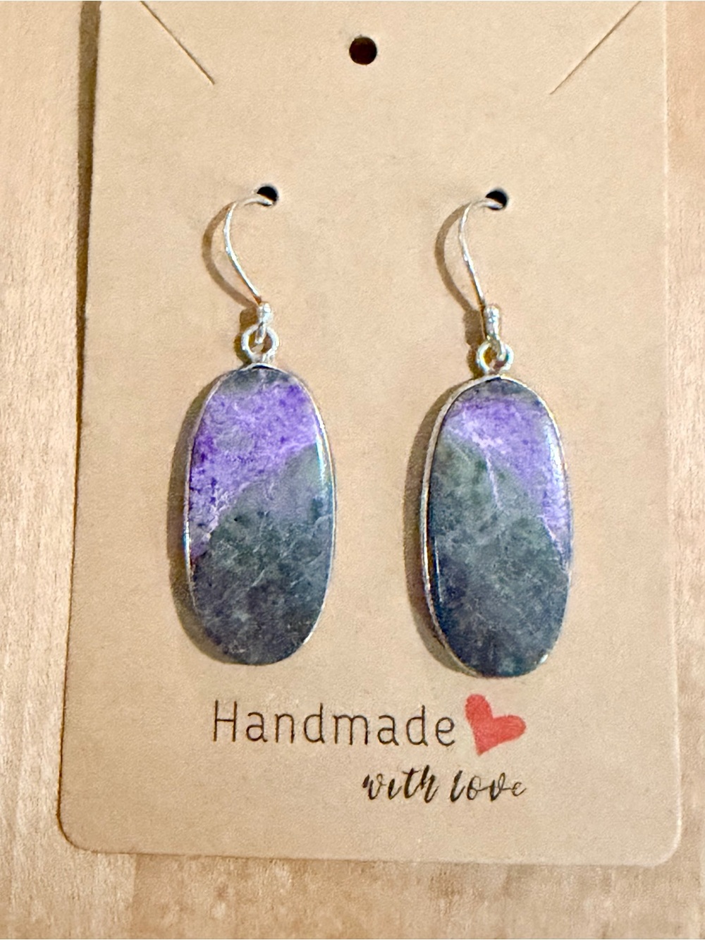 Purpurite Oval Stone Drop Earrings - 925 Plated/Stamped